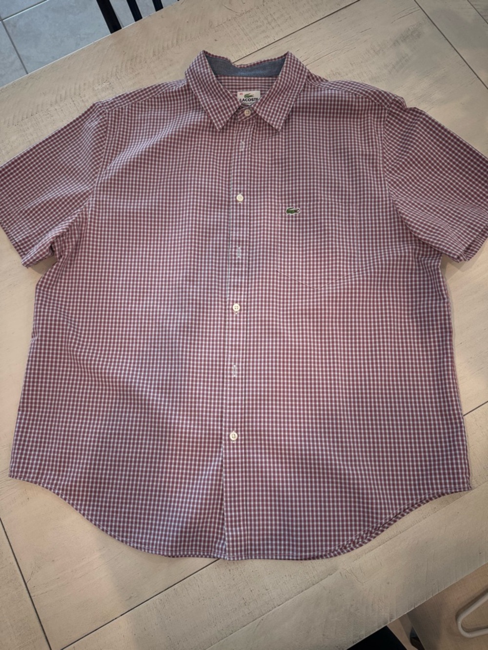 Lacoste Men's Short Sleeve Gingham Button-Down Shirt
